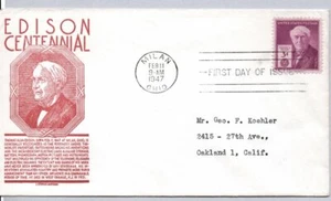 #945 Thomas A. Edison Issue on Anderson Cachet-Red color - Bild 1 von 1