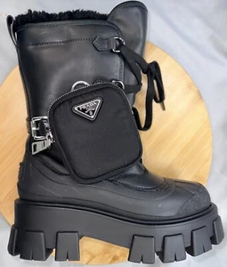 Prada Re Nylon Re Nylon Nylon & Leather Boots EU36 Ladies' Black 1U501M Monolith - Picture 1 of 15