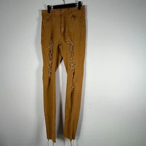 Vins Me Distressed Mustard Yellow Jeans Women 13 High Waist Boho Chic - Picture 1 of 12