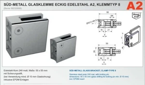 Glasklemme 1 Stück Glasstärke 10,76 mm50.13.2610 Artikelnummer Neu Südmetall - Bild 1 von 3