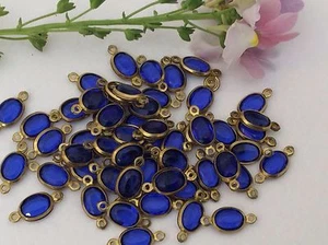 Oval 2 loop acrylic Rhinestone Brass set 7x5mm Vintage BLUE Pack of 25 CRAFT - Picture 1 of 4