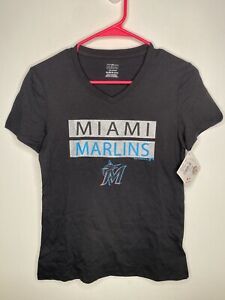 MLB Miami Marlins Glitter Shirt Girls Size XL 14/16 Short Sleeve Black Vneck Top
