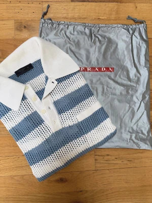 PRADA  Blue Stripe Cotton Knit  Collared  Sweater EU 50 =L - Image 1 of 4