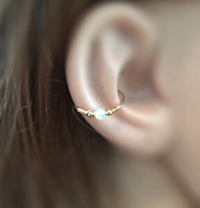 Ear Conch Earring 9K Solid Gold 20g 18g Opal Hoop Upper Lobe Piercing Ring  