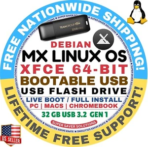 MX-LINUX OS 23.4 INSTALLER BOOT USB, XFCE, KDE, FLUXBOX, 64-BIT, DVD/USB, MAC/PC - Picture 1 of 9
