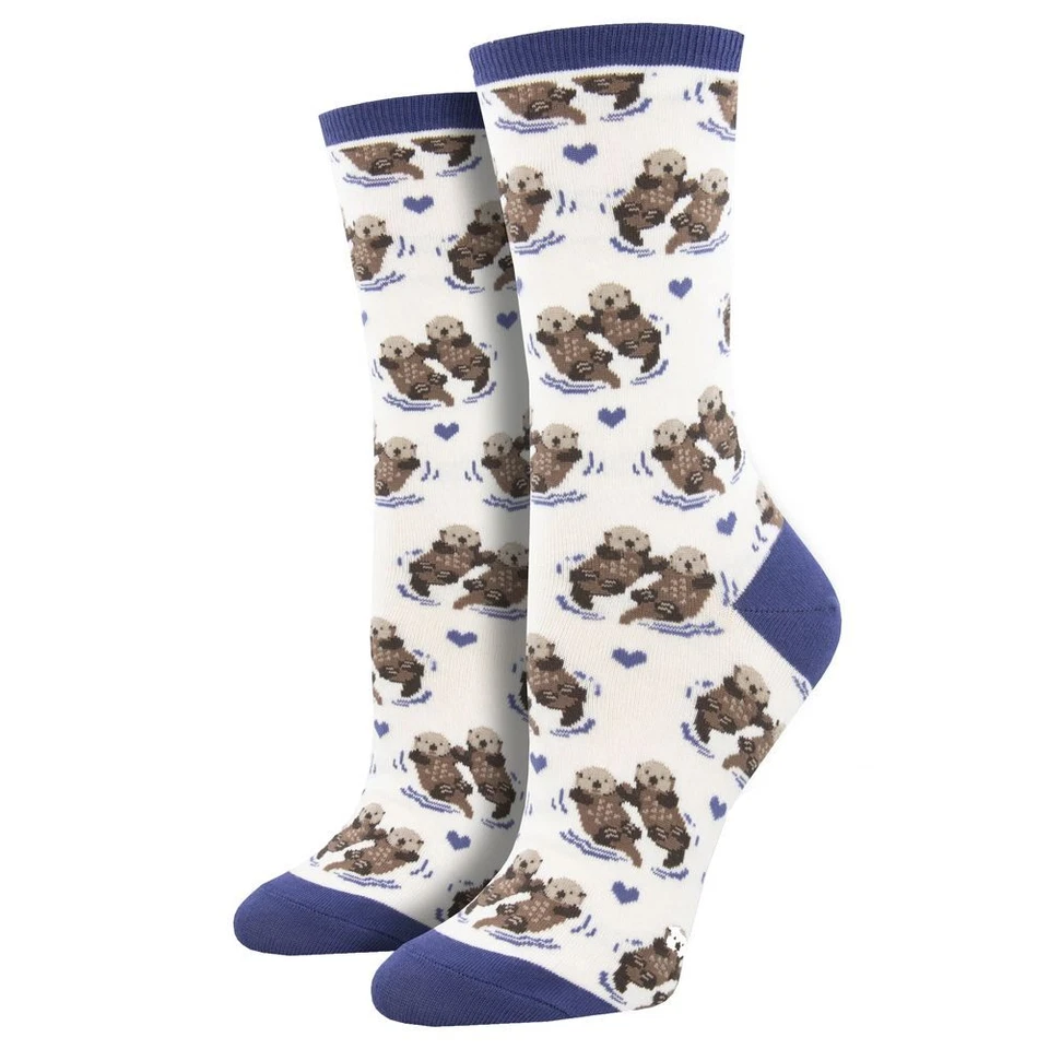 Meias femininas Socksmith Crew significantes lontra mamífero aquático calçado branco - Imagem 1 de 1