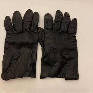 #6247 Vintage Black Leather Gloves made in Japan - Picture 1 of 10