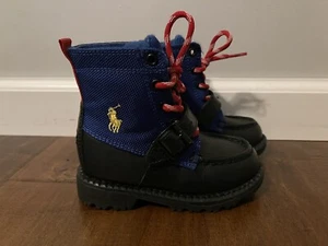 Polo Ralph Lauren mx01-0818-leon Ranger Hi II Blue Black Boots - Youth Boys 7 - Picture 1 of 6