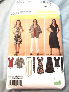 SIMPLICITY Patrón de Costura #3506 Chaqueta Vestido Top Falda Pantalones SIN CORTAR Talla 20W-28W - Imagen 1 de 3