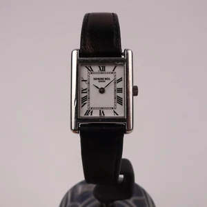 Raymond Weil 5766 Tank Watch Stainless Steel Black Leather Strap Ladies 21mm - Picture 1 of 19
