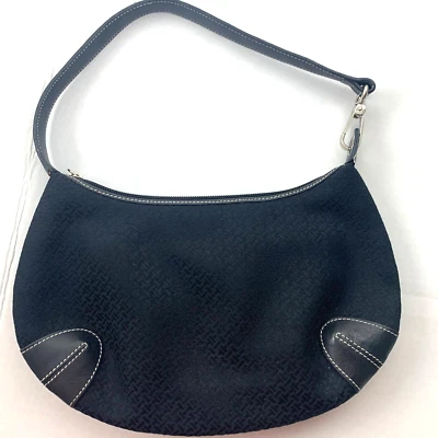 Talbots Cartera Bolso de Mano Cuero Negro Acentos Blanco Costura Bolso de Hombro Foto 1 de 4
