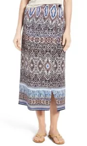 Nic + Zoe Faux Wrap Skirt Midi Moroccan Print Elastic Waist Women's Petite Large - Picture 1 of 9