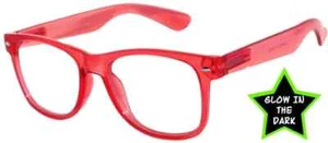 GLOW IN THE DARK VINTAGE RETRO OWL CLEAR LENS SUNGLASSES PARTY RED - Picture 1 of 2