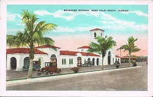 West Palm Beach FL ~ Stazione ferroviaria marittima ~ Vecchie auto ~ Cartolina - Foto 1 di 2