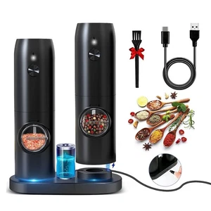 Rechargeable Electric Salt & Pepper Grinder Set with Charging Base, LED, Adjusta - Picture 1 of 10