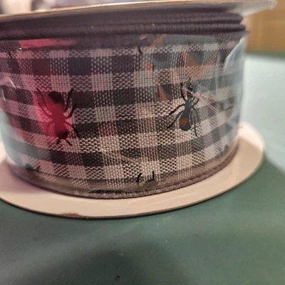 1 Roll RG Ribbon Gray and White with Ants Wired Ribbon - Image 1 of 3