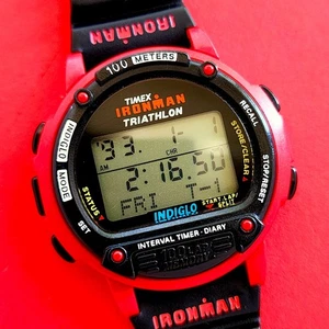 Timex Ironman Watch Rare Red Interval Timer Diary Indigo Triathlon Iron Man - Picture 1 of 7