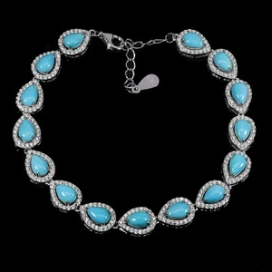 Sommer 925 Silber Armband Birne Türkis 6x4mm Natürlich Edelstein Schmuck 17.8cm - Bild 1 von 14