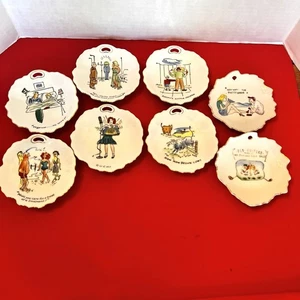 8 Platos de Cóctel Nico Naughty Risque Humor Cómico Decoración de Pared MCM Pintados a Mano - Imagen 1 de 15