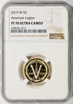 2019-W American Legion Gold Commemorative $5 NGC PF70 Ultra Cameo - Image 1 of 4