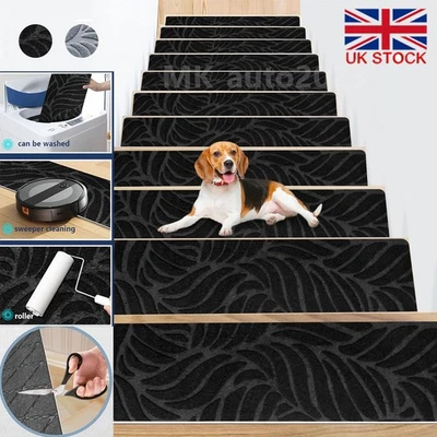76cm 15x Stair Pads Set Carpet Stair Treads Non Slip Adhesive Step Mats Cuttable - Image 1 of 4