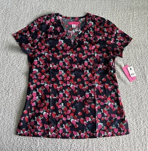 Koi Betsey Johnson Scrub Top Women’s Medium Berry Burst Blue Nursing Medical - Picture 1 of 11