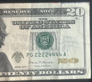 (DOUBLE QUAD!) $20 Rare Binary Double Quad Fancy Serial Number PG22224444A - Picture 1 of 4
