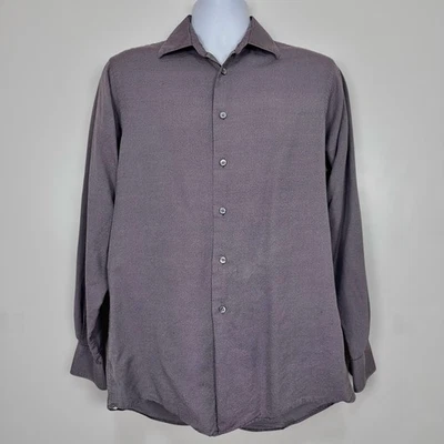 Camisa Calvin Klein Manga Larga Abotonada Para Hombres M 100% Seda Preppy Carrera Academia Foto 1 de 4