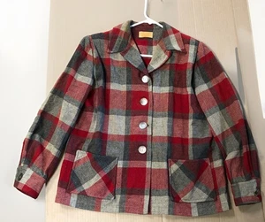 VTG Pendleton 49er Shirt Jacket Women M/L Red Plaid Virgin Wool 1950s Gold Label - Picture 1 of 9