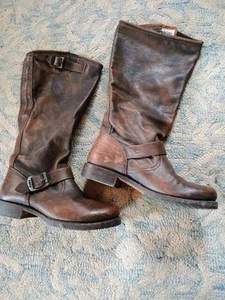 Frye 77609 Women’s 7.5 Brown Distressed Leather Harness Biker Boots - Picture 1 of 4