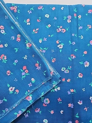 Dark Teal Petite Ditsy Tiny Floral Sewing Quilt Fabric Vtg 46"w X 2.1yds 50s 60s - Image 1 of 4