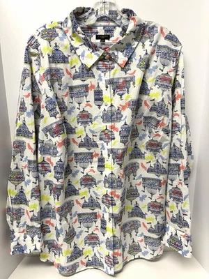 Talbots 2X Bird Cage Print White Cotton Long Sleeve Shirt Blouse Top EUC - Image 1 of 4
