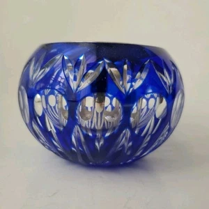 Godinger Cut to Clear Cobalt Blue Decorative Glass Tealight/Votive Candle Holder - Picture 1 of 11