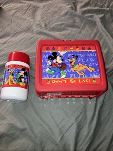 Vintage Thermoskanne Disney Hard Lunchbox und Thermoskanne Mickey Mouse Pluto Don't Be Late - Bild 1 von 4