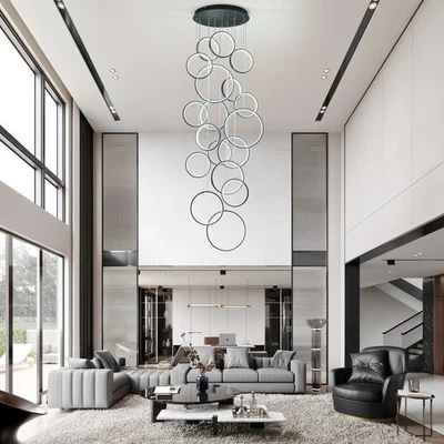 Lámpara de araña LED moderna, regulable con control remoto 18 anillos, ajustable Foto 1 de 4