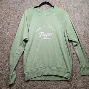 Aerie Take It Easy Tiger Sweatshirt Women XS Crew Pullover Distressed Edges - Picture 1 of 3