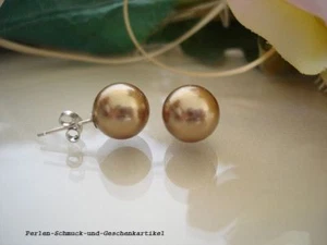 Pendientes cuentas de núcleo de concha en oro de Tahití 10 mm plata 925 EXCELENTE regalo - Imagen 1 de 1