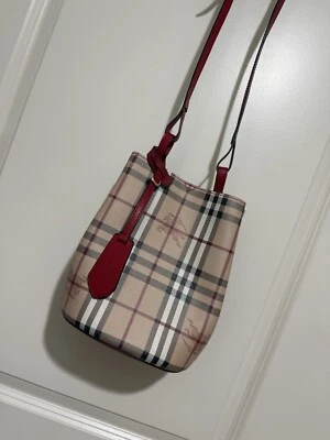 Authentic BURBERRY Haymarket Check E-canva Nova Check Shoulder Bag Leather Beige - Image 1 of 4