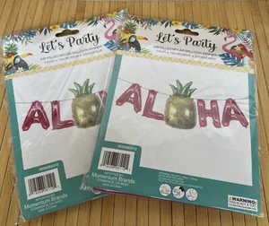 2 LUAU Beach Ananas hawaiano decorazione festa ALOHA Mylar palloncino BANNER - Foto 1 di 8
