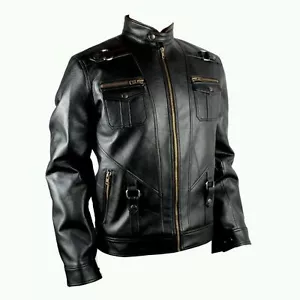 Men's Leather Jacket Biker Motorcycle Coat Black Slim Fit Outwear Jackets - 11 - Picture 1 of 3