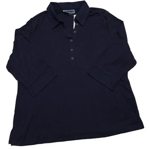 Karen Scott Womens 2X Top Intrepid Blue Cotton Knit Button V-Neck 3/4 Sleeve - Picture 1 of 8