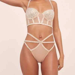 For Love And Lemons Jackpot High Waist Panty Medium Beige NEW - Picture 1 of 4