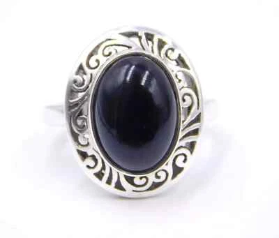 Anello In Onice Nero Naturale 5.70 Gm In Argento Sterling 925 Gemma 8" US S358 - Immagine 1 di 4