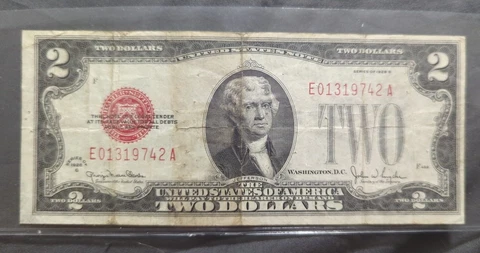 1928 Series G $2 ERRORS.  Fold Marks Offset Cutting, Lowish Number Cover