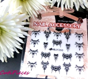 Nail Art Black Necklace Droplets Lace Self Adhesive Sticker Decal Transfer H250 - Picture 1 of 2