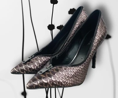 Diesel D- Elisah Zip Heels Pump 100 mm Size 38 Toe Leather Snake python Y2K - Image 1 of 4