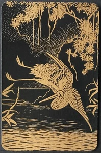 Playing Cards Single Card Old Vintage Narrow Lacquer JAPANESE LAKE CRANE BIRD A - Picture 1 of 3
