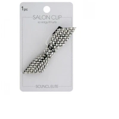 1 pc Scunci Elite Salon Clip Jeweled Rhinestone Stone Bow Barrette Clear / Black - Image 1 of 4