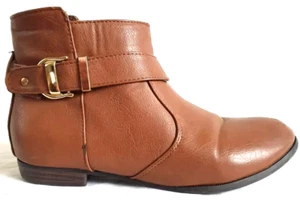 Ankle Boots Flats New Look Brown Tan Faux Leather Buckle Zip UK Size 5 - Picture 1 of 11