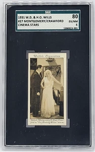 1931 W.D. & H.O. Wills Cinema Stars #27 Montgomery/Crawford - SGC 80 EX/NM 6 - Picture 1 of 3